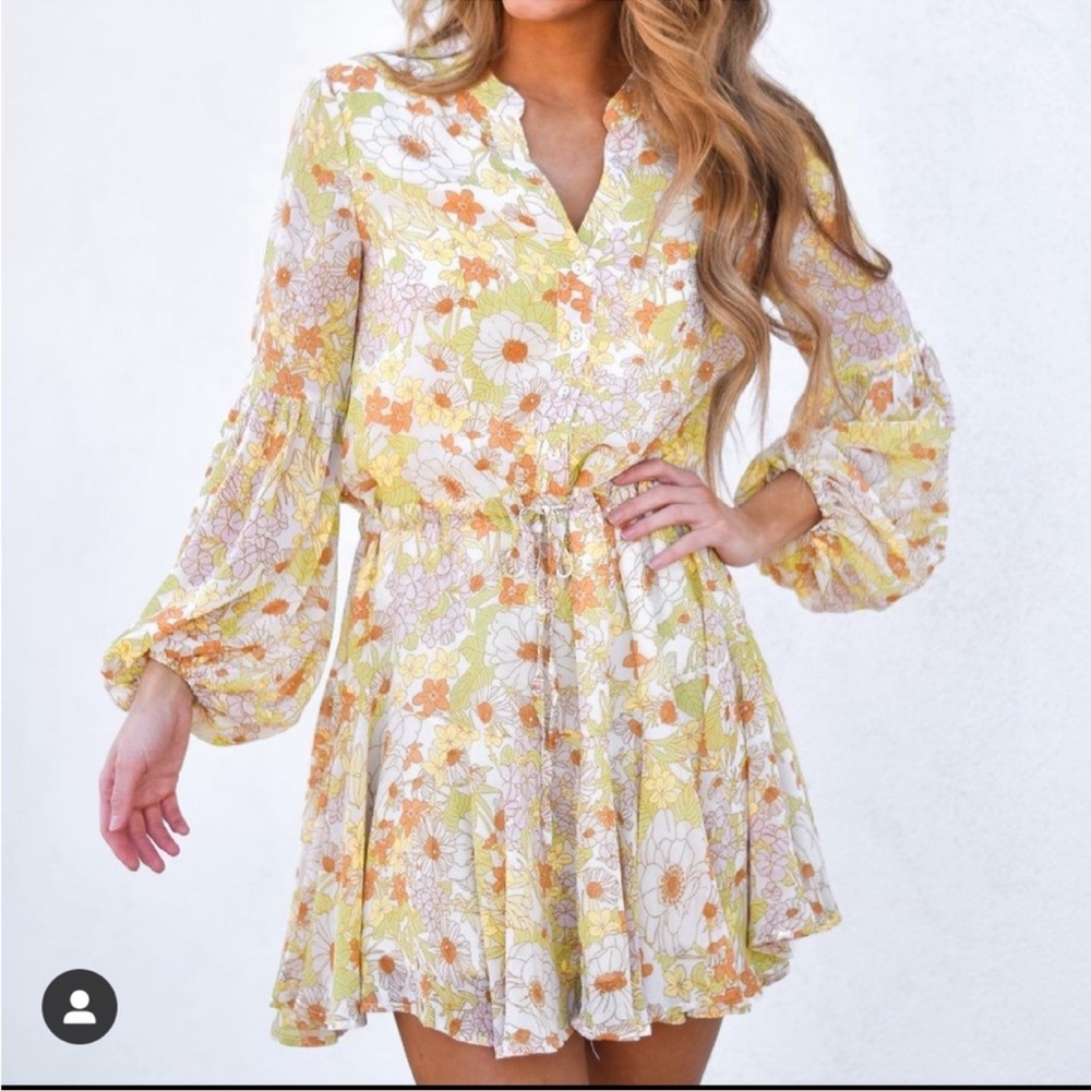 The Impeccable Pig Button Down Balloon Sleeve Floral Mini Dress Size Medium